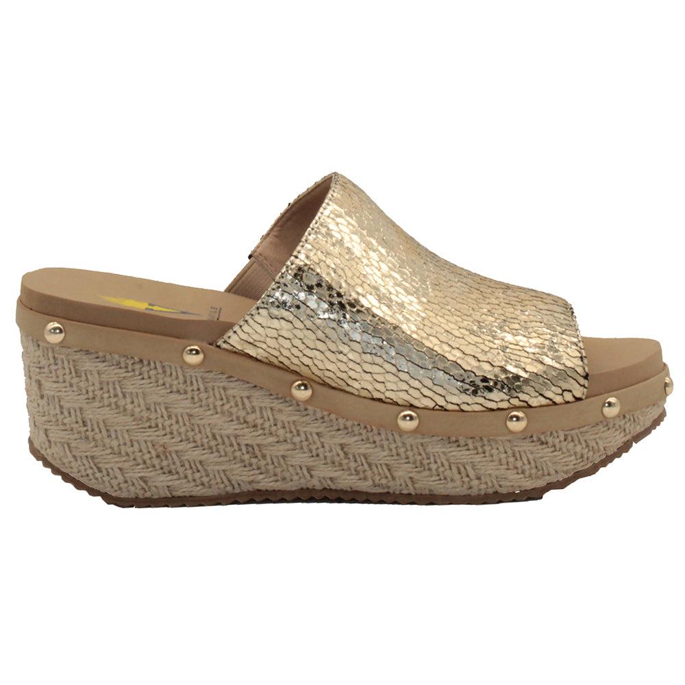 VOLATILE Ravine Metallic Studded Wedge Sandals