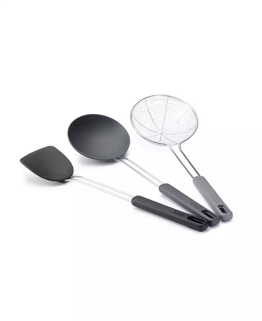 Joseph Joseph Nest Fusion Compact 3-Piece Wok Silicone Turner, Silicone Spoon and Wire Skimmer Set