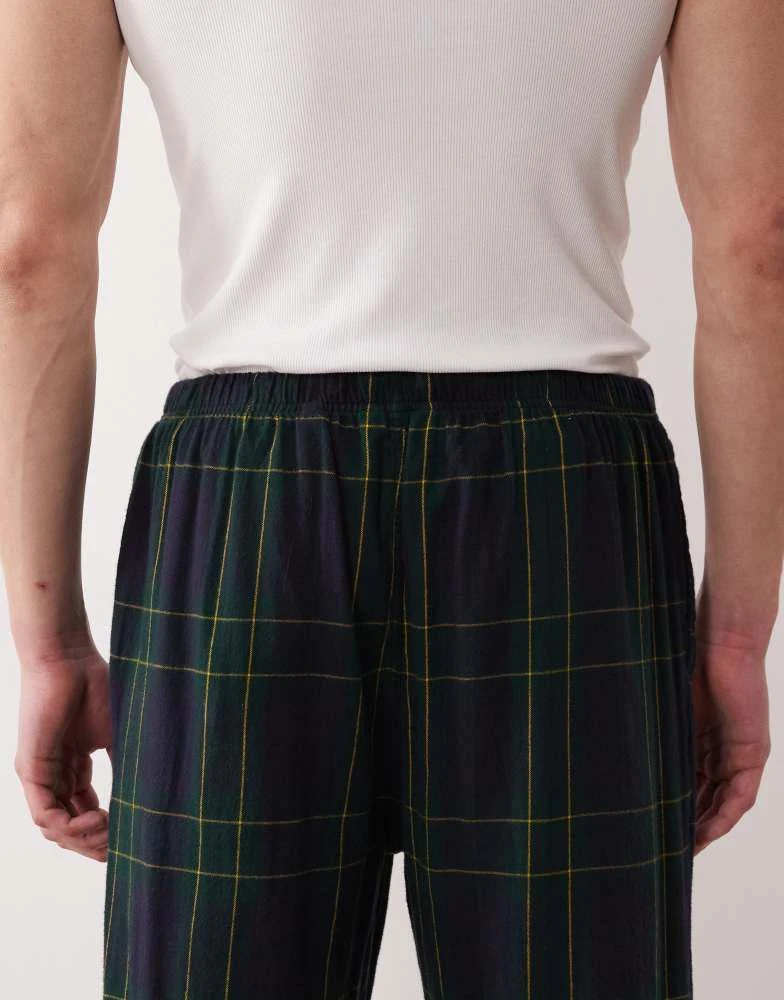 Gant GANT flannel check pajama pants in green and navy 4