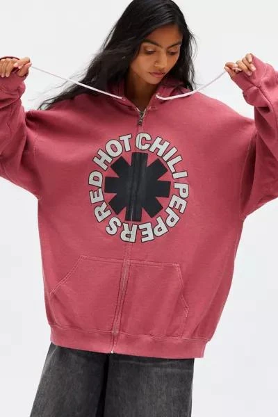 Urban Outfitters Red Hot Chili Peppers Graphic Oversized Zip Up Hoodie Sweatshirt 1