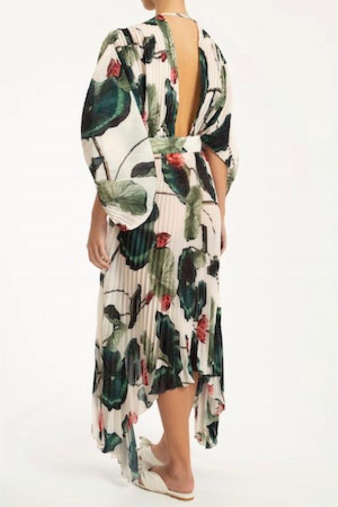 Adriana Degreas Pleated Midi Dress In Victoria Regia
