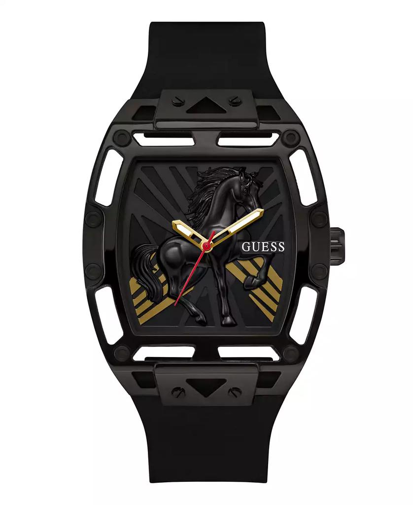 GUESS Men's Black Silicone Analog Watch, 44mm