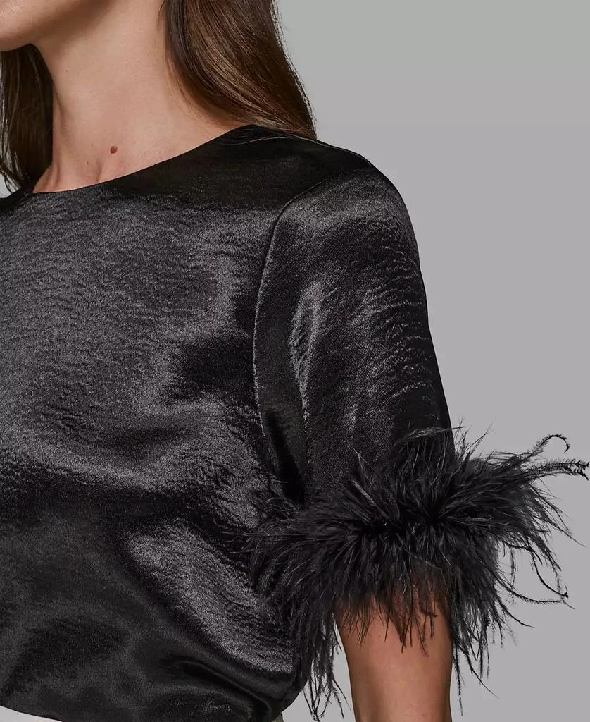 Karl Lagerfeld Paris Women
s Crewneck Feather Trim Top 5