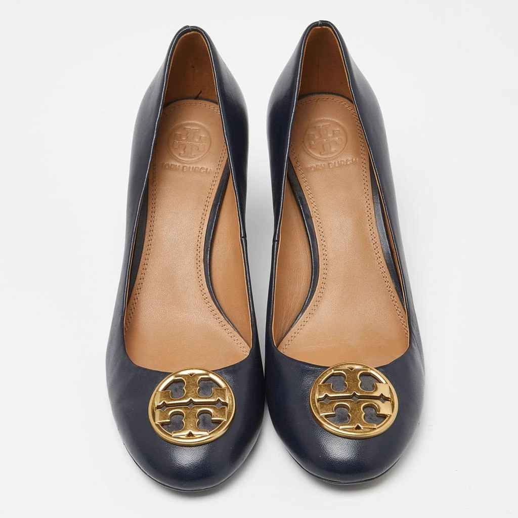 Tory Burch Tory Burch Navy Blue Leather Chelsea Wedge Pumps Size 38 3