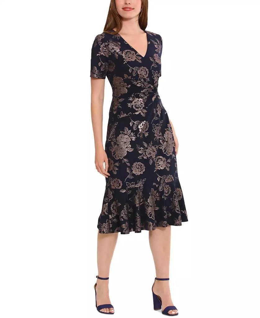 London Times Petite Twist-Waist Flounce-Hem Midi Dress 7