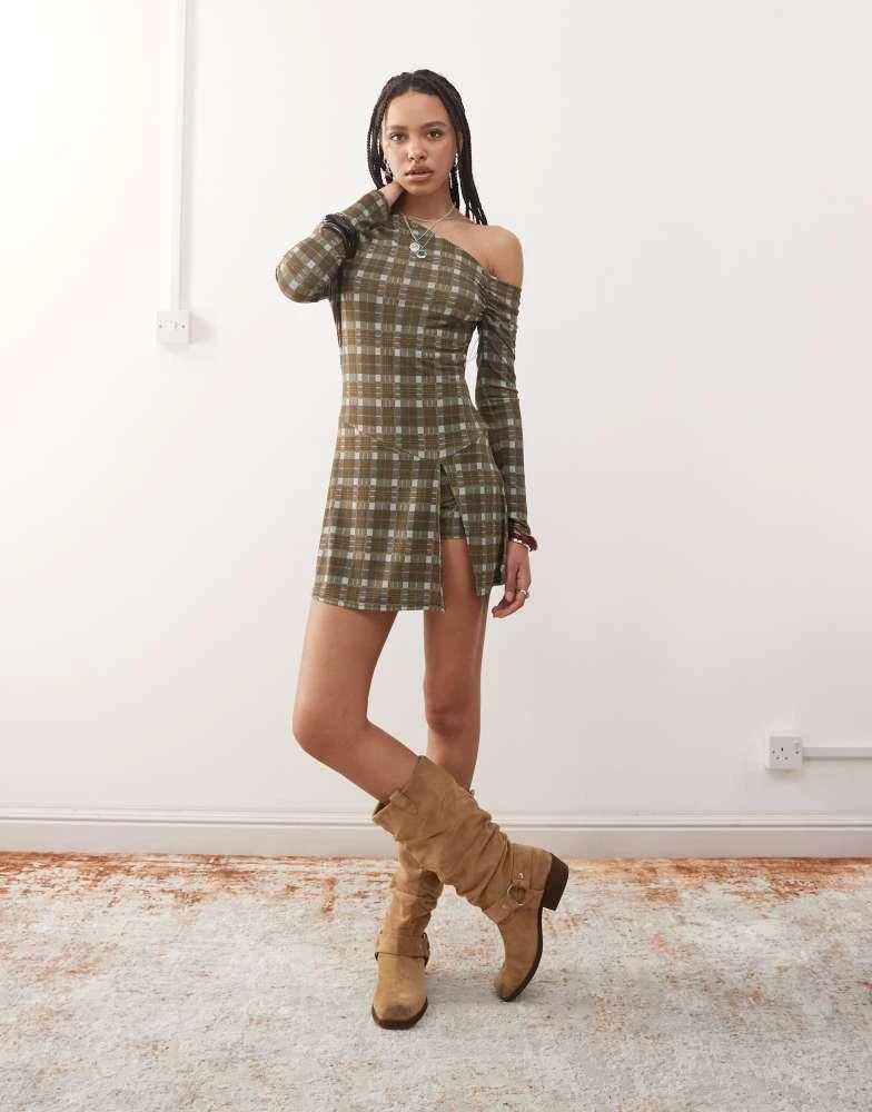 Shop Reclaimed Vintage slinky long sleeve mini skort dress in