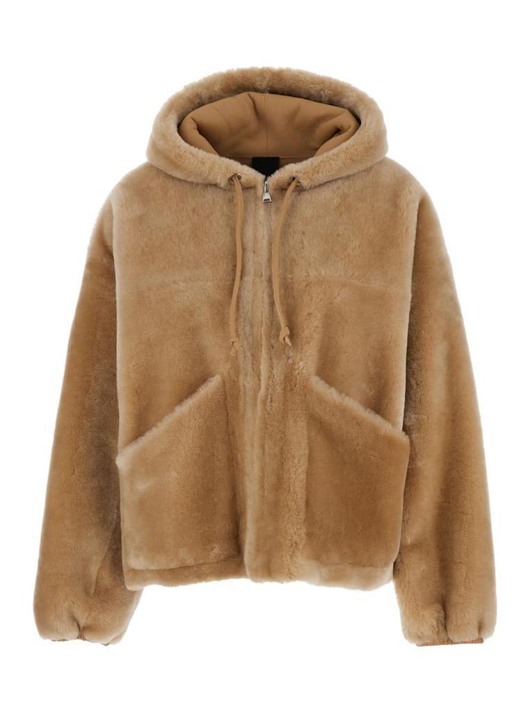 Blancha® Beige Reversible Jacket With Hood And Zip In Shearling Woman