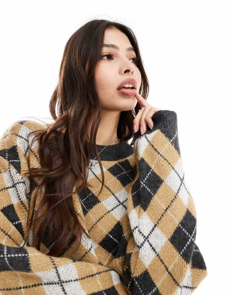 ASOS ASOS DESIGN fluffy boxy jumper in argyle knit 1