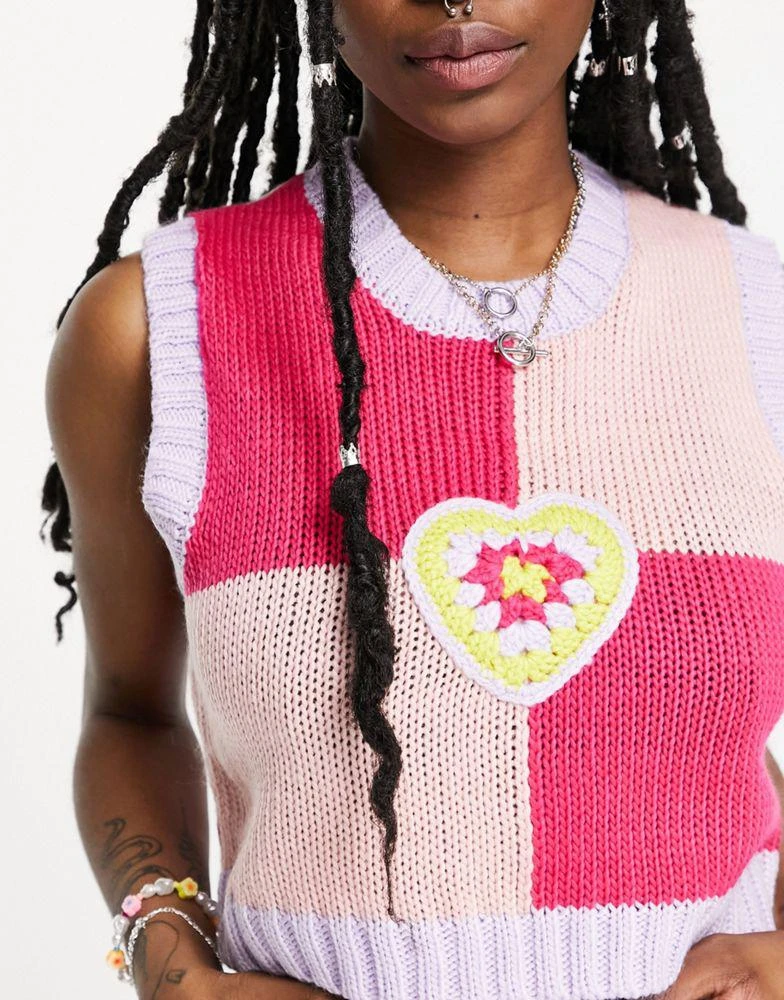 The Ragged Priest The Ragged Priest cropped retro knitted vest with crochet heart 3