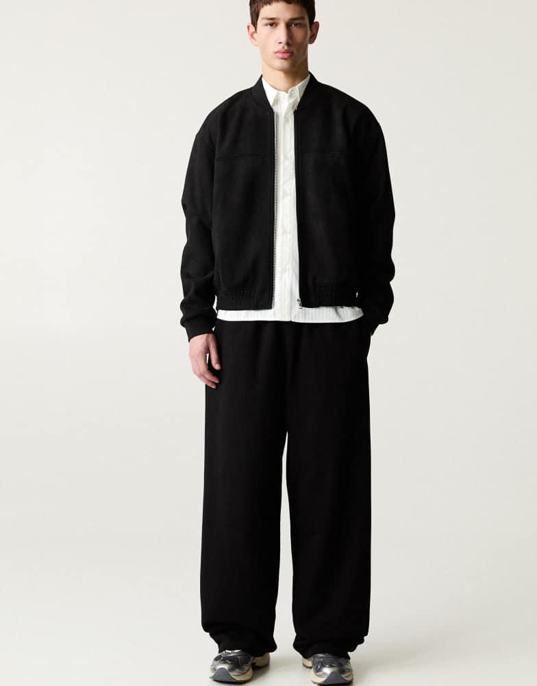 Pull&Bear Pull&Bear faux suede bomber jacket in black