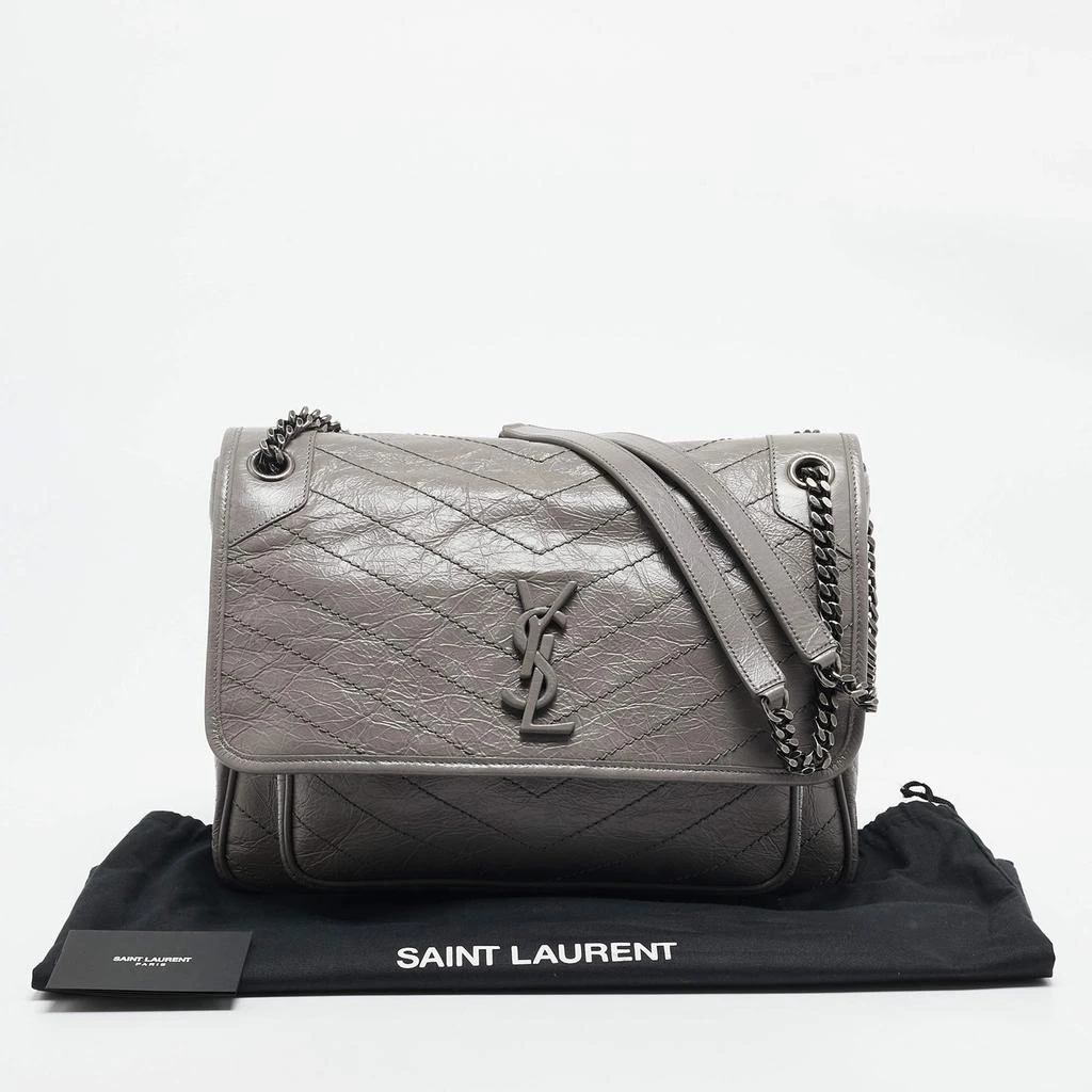 Yves Saint Laurent Saint Laurent Grey Crinkled Leather Large Niki Shoulder Bag 11