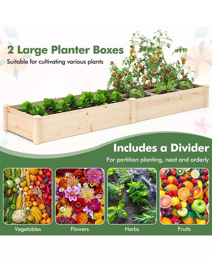 SUGIFT Wooden Raised Open-Ended Base Garden Bed with 2 Planter Box Dividers 5