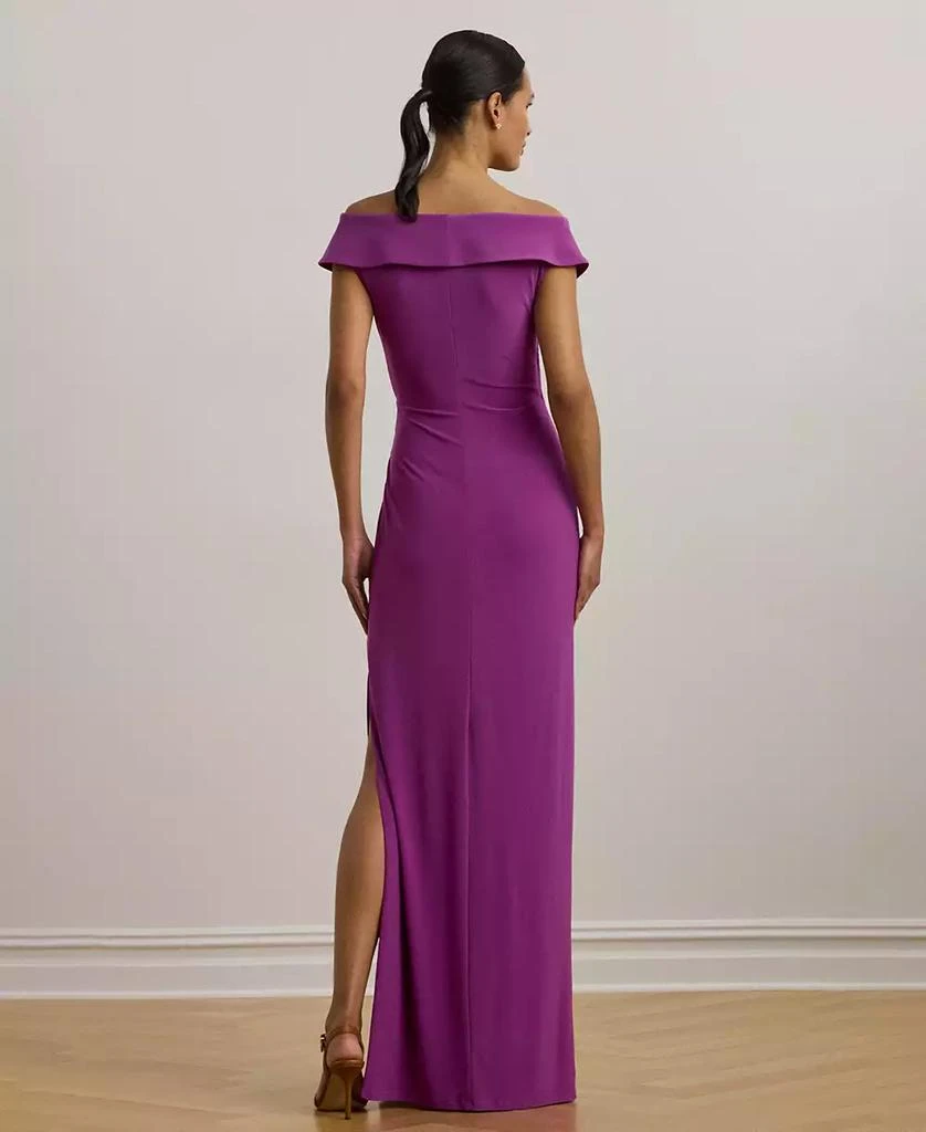 fitted lace wedding dress LAUREN RALPH LAUREN Georgette Flutter-Sleeve Dress Color Tartan Purple –  DDT Boutique main image 1