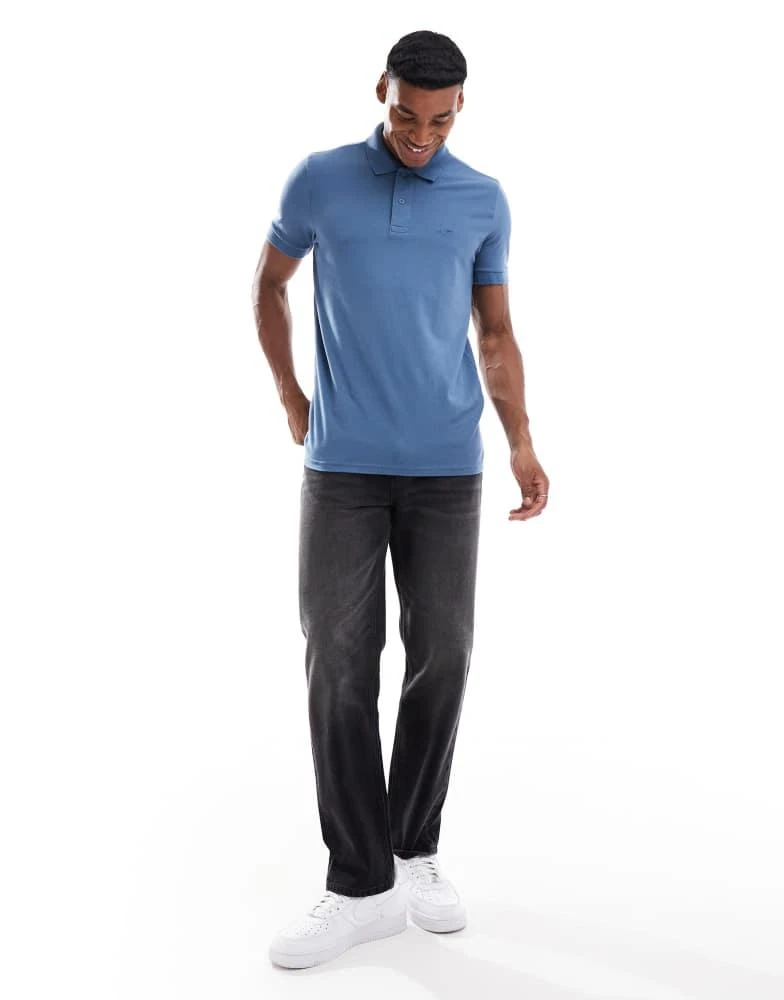 HOLLISTER Hollister icon logo pique polo in mid blue 2