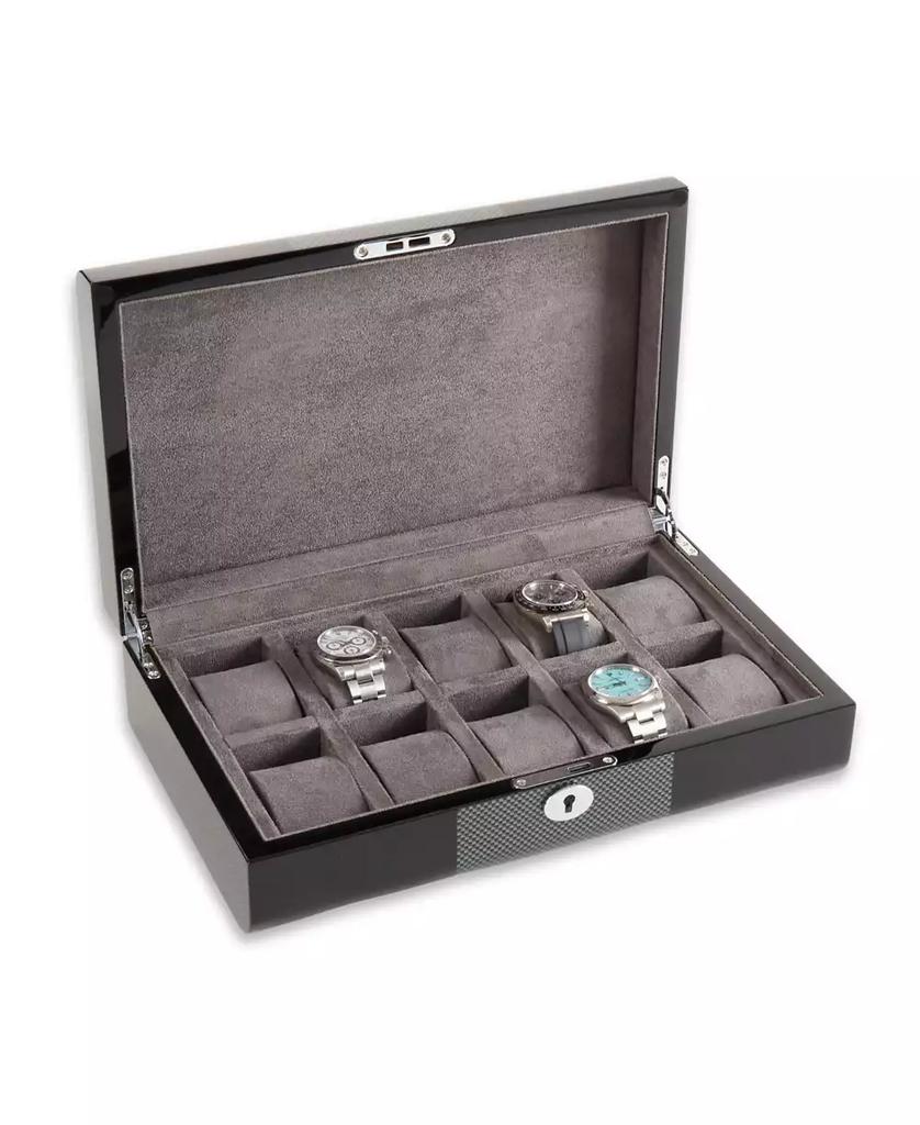 Bey-Berk Carbon Fiber Design Ten Watch Storage Case with Lock Closure