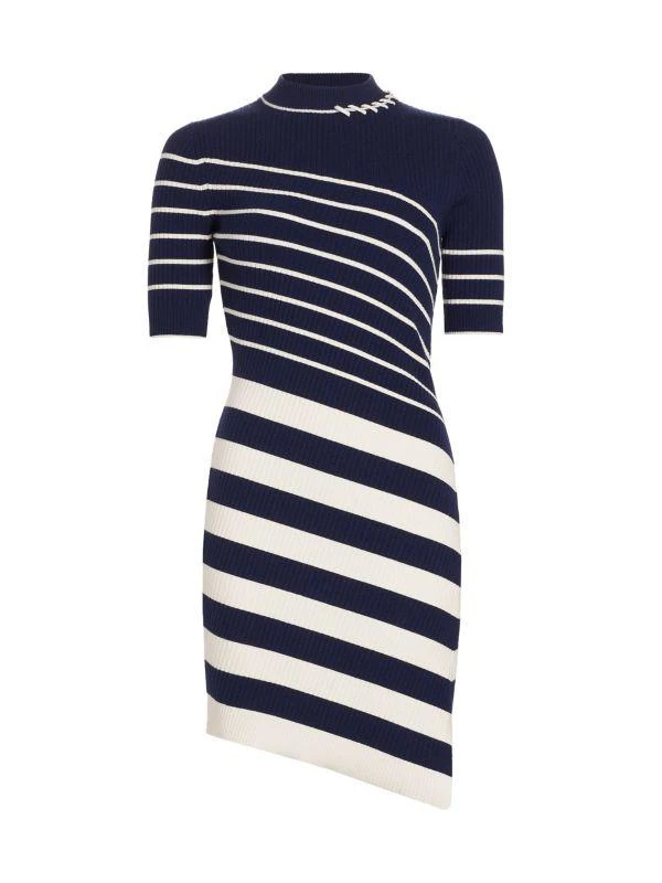 SIMKHAI Noah Asymmetric Stripe Ribbed Wool Minidress 6