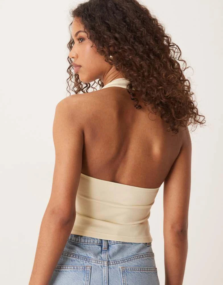 ASOS ASOS DESIGN premium ponte halter neck top in buttermilk yellow 4