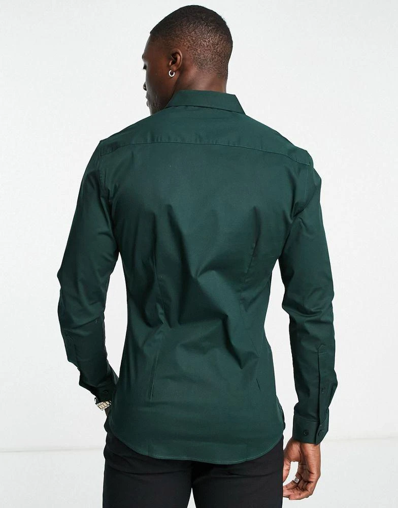 ASOS ASOS DESIGN skinny fit shirt in deep pine green 2