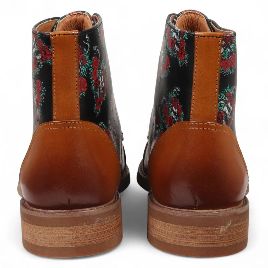 Justin Reess Heren Bruine Oxford Enkellaarsjes van Leer met Bloemenprint - Adam Skull 6