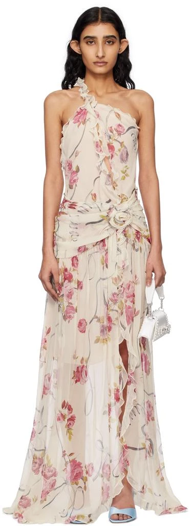 BLUMARINE Off-White & Pink One-Shoulder Creponne Maxi Dress 1
