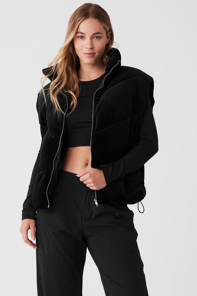 Alo Ribbed Velour Mountain Side Puffer Vest - Black