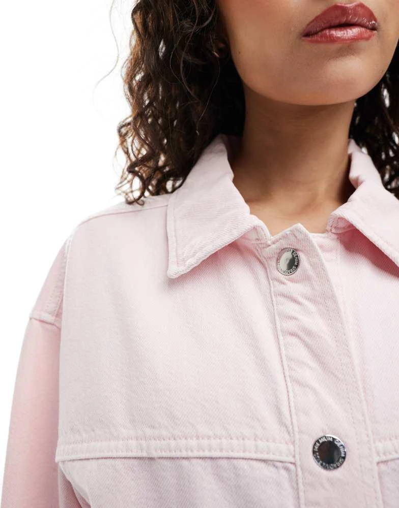 Stradivarius Stradivarius oversized denim overshirt in baby pink 2