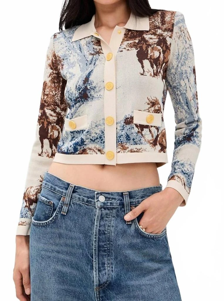 L
Agence Osiris Jacquard Collared Cardigan In Tan Mt Western Toile