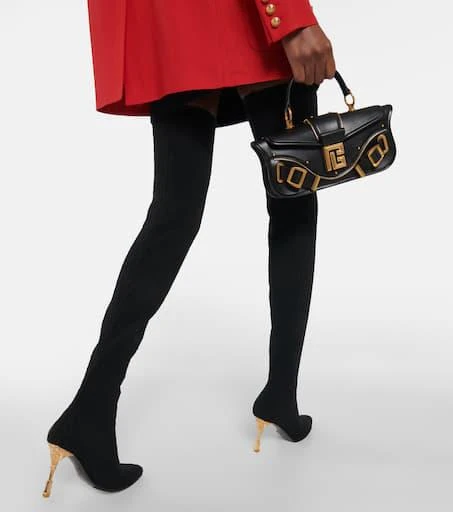 Balmain Moneta monogram mesh over-the-knee boots 4
