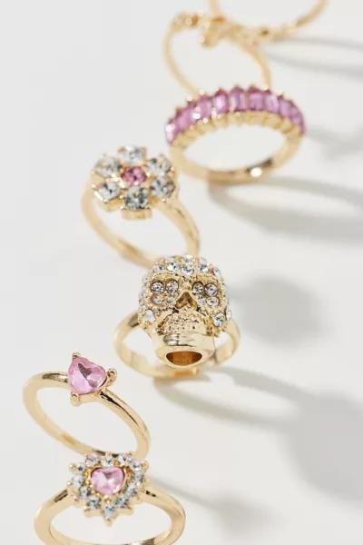 Urban Outfitters Pink Gem Gold Ring Set