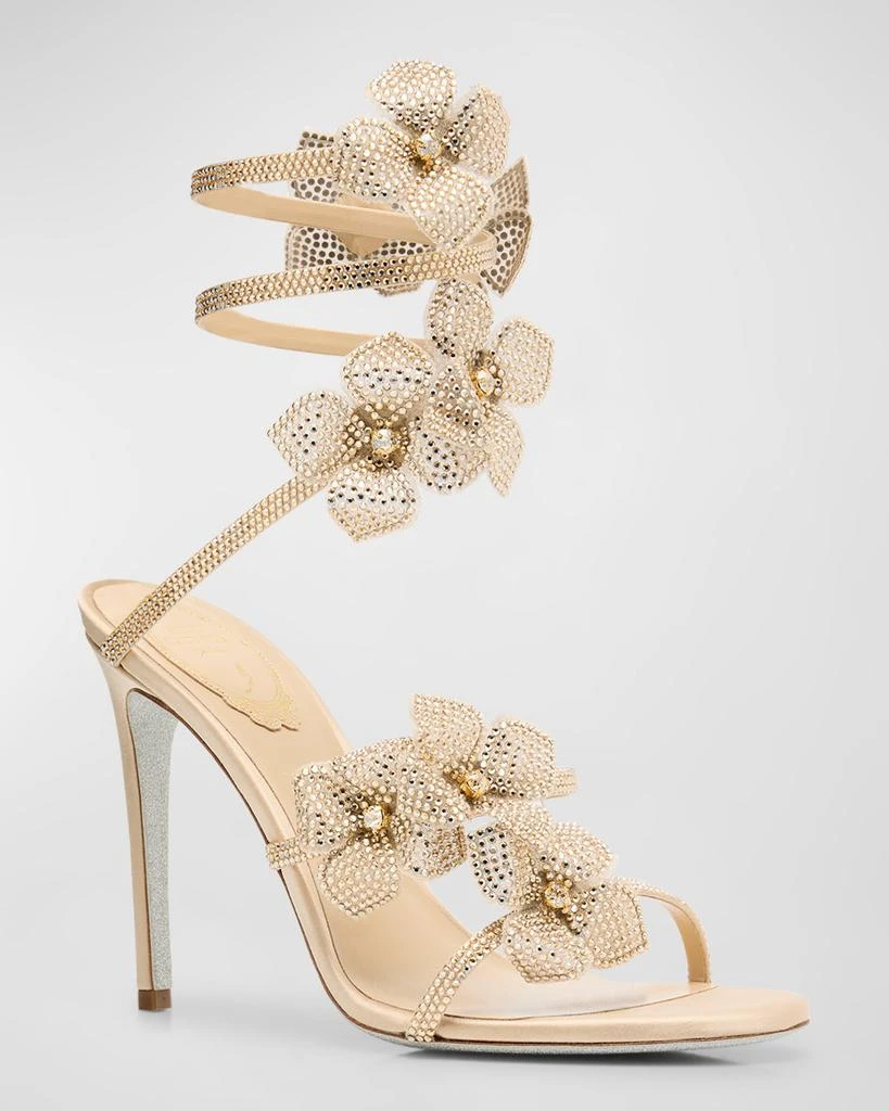 Rene Caovilla Floraine Crystal Flowers Ankle-Wrap Sandals 3