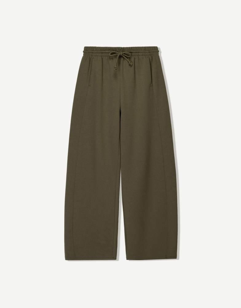 Bershka Bershka plush barrel trousers in khaki