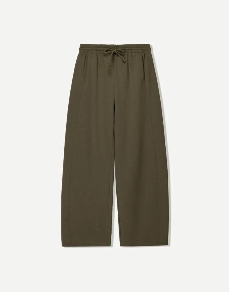 Bershka Bershka plush barrel trousers in khaki 1