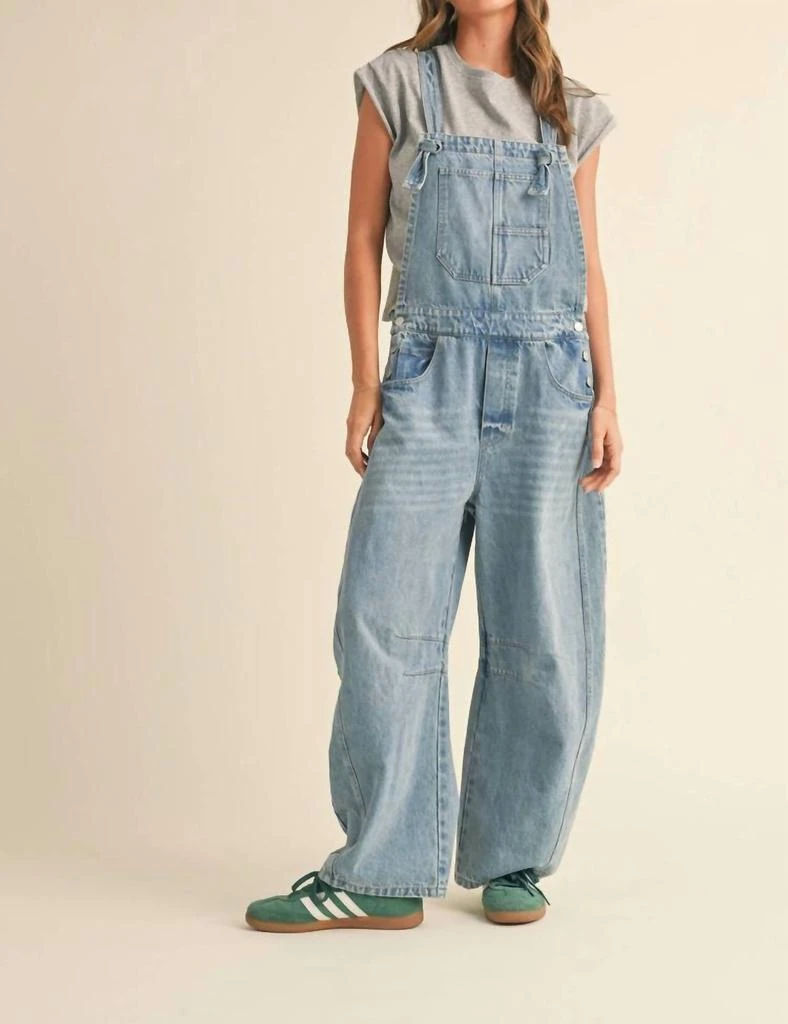 Miou Muse Miou Muse - Wonderwall Barrel Leg Denim Overalls 1