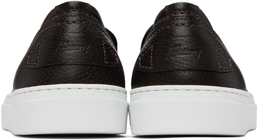 Brioni Brown Slip-On Loafers