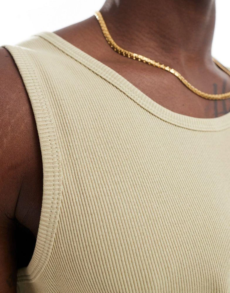 Brave Soul Brave Soul ribbed classic vest in pale olive green 3