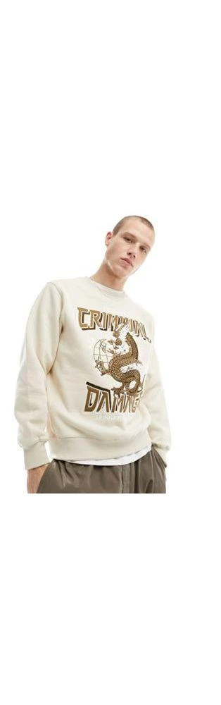 Criminal Damage Criminal Damage sweatshirt with large dragon embriodery in off white 1
