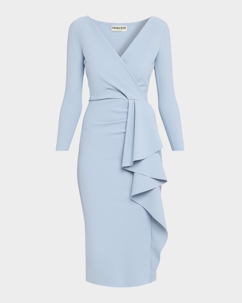 Chiara Boni Draped Faux Wrap Bodycon Midi Dress