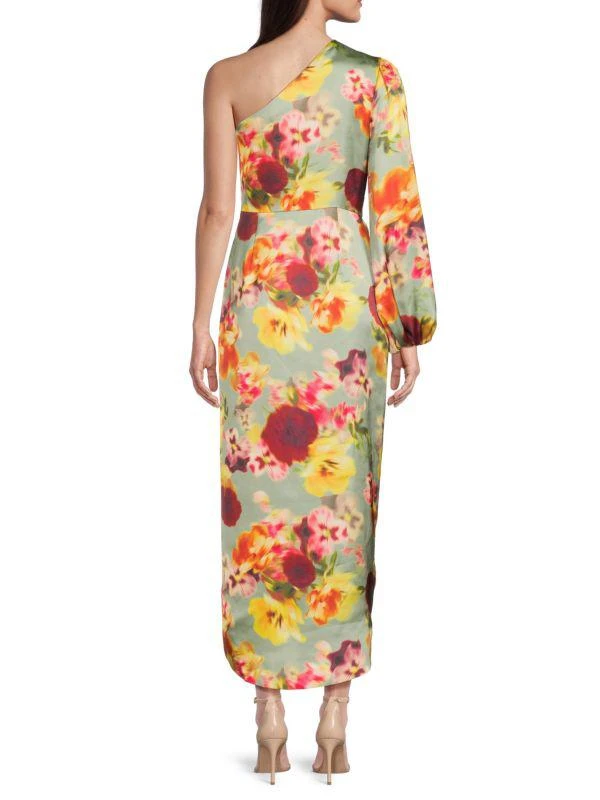 BCBG Floral Satin One Shoulder Midi Dress 2