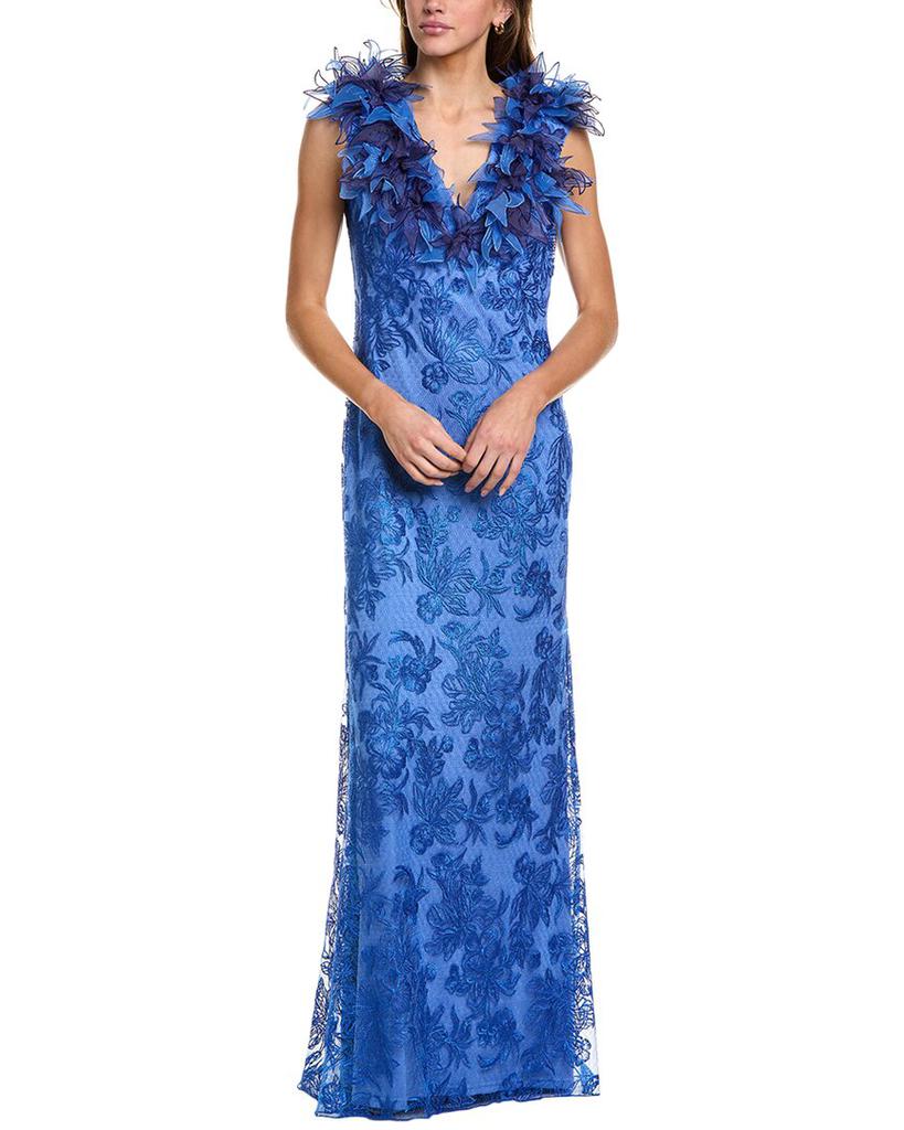 Tadashi Shoji Jasi Embroidered Illusion Gown - Dresses