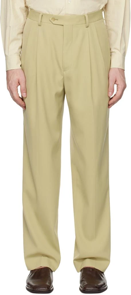 AURALEE Khaki Light Wool Max Gabardine Two-Tuck Trousers 1