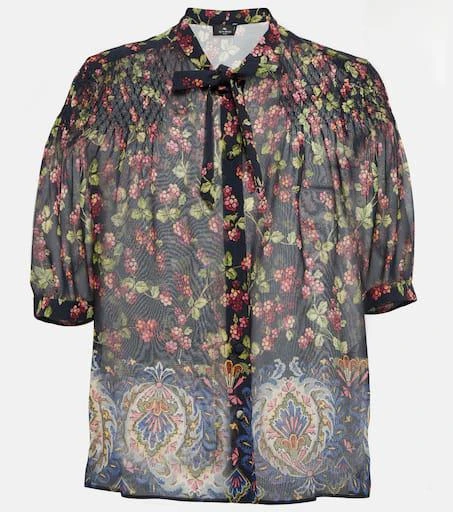 ETRO Tie-neck printed silk top 1