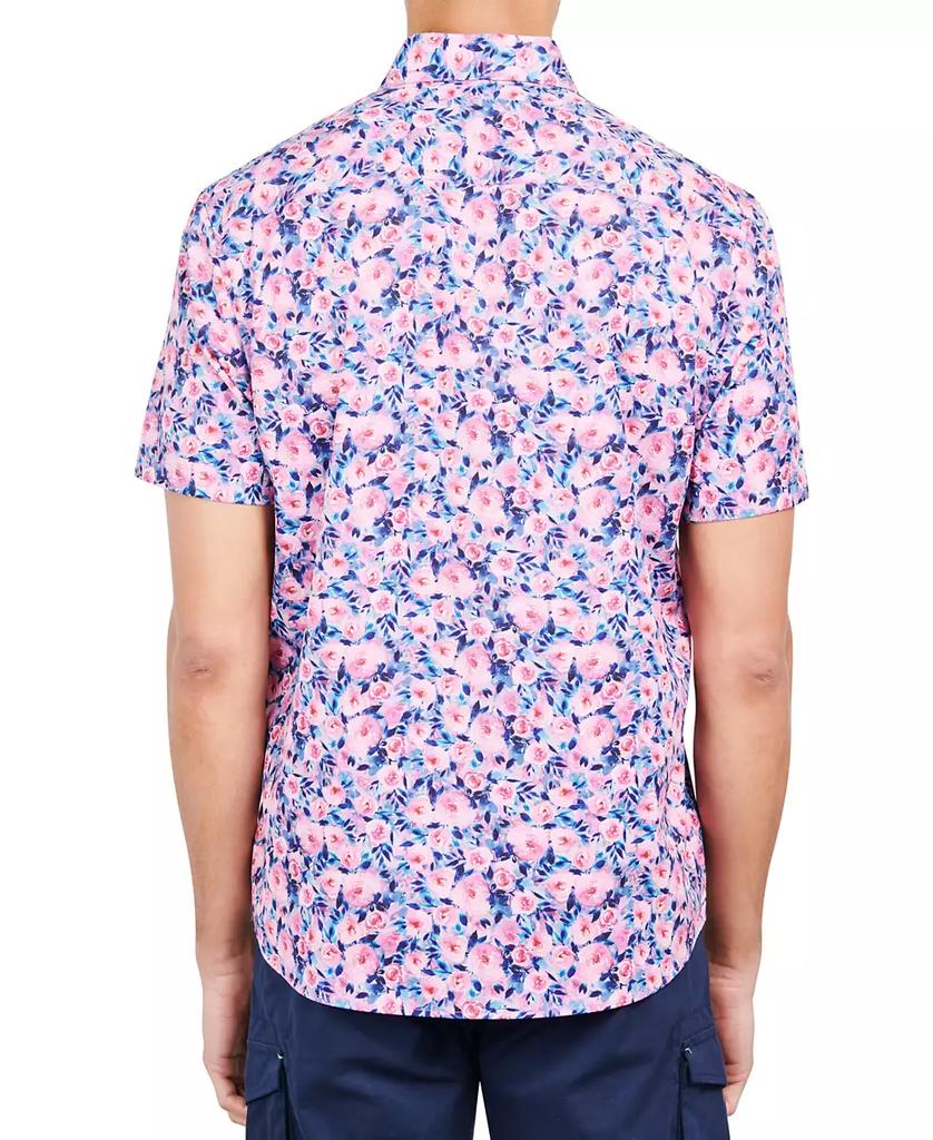 Society of Threads Men's Slim-Fit Performance Stretch Floral Print Short-Sleeve Button-Down Shirt