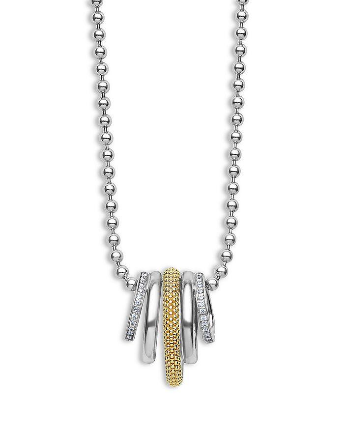 LAGOS Two Tone Caviar Lux Five Ring Pendant Necklace with Diamonds, 16-18"