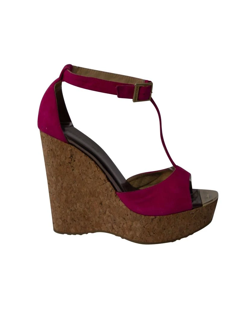 Jimmy Choo T-Bar Peep Toe Wedge in Pink Suede 1