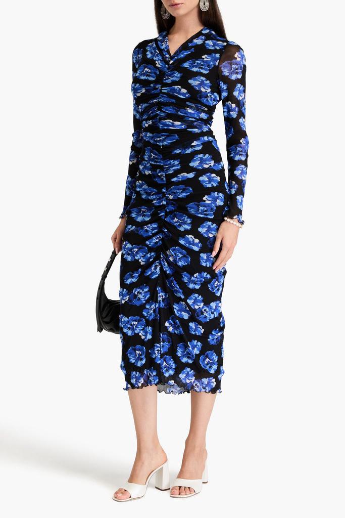 Diane von Furstenberg Alabama ruched floral-print stretch-mesh midi dress