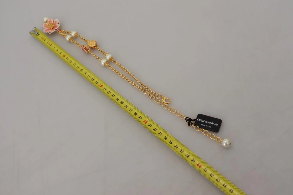 Dolce & Gabbana Gold Tone Floral Crystals Pink Embellished Necklace 8