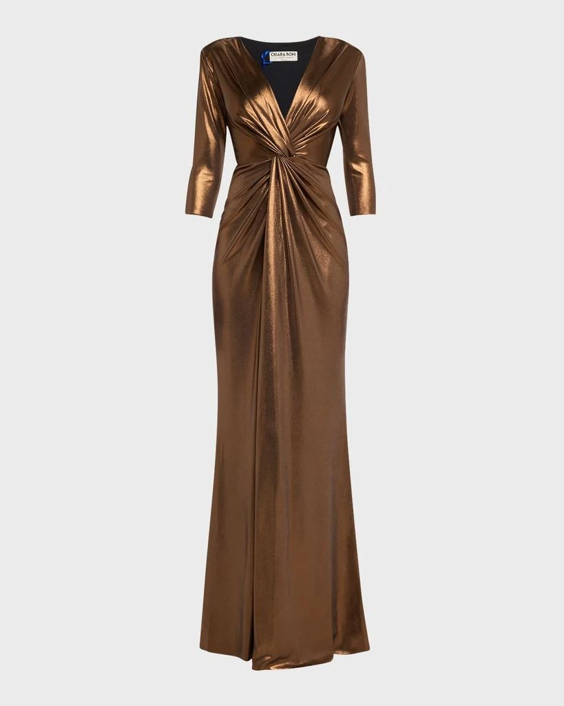 Chiara Boni Deep V-Neck Metallic Twist Gown 1