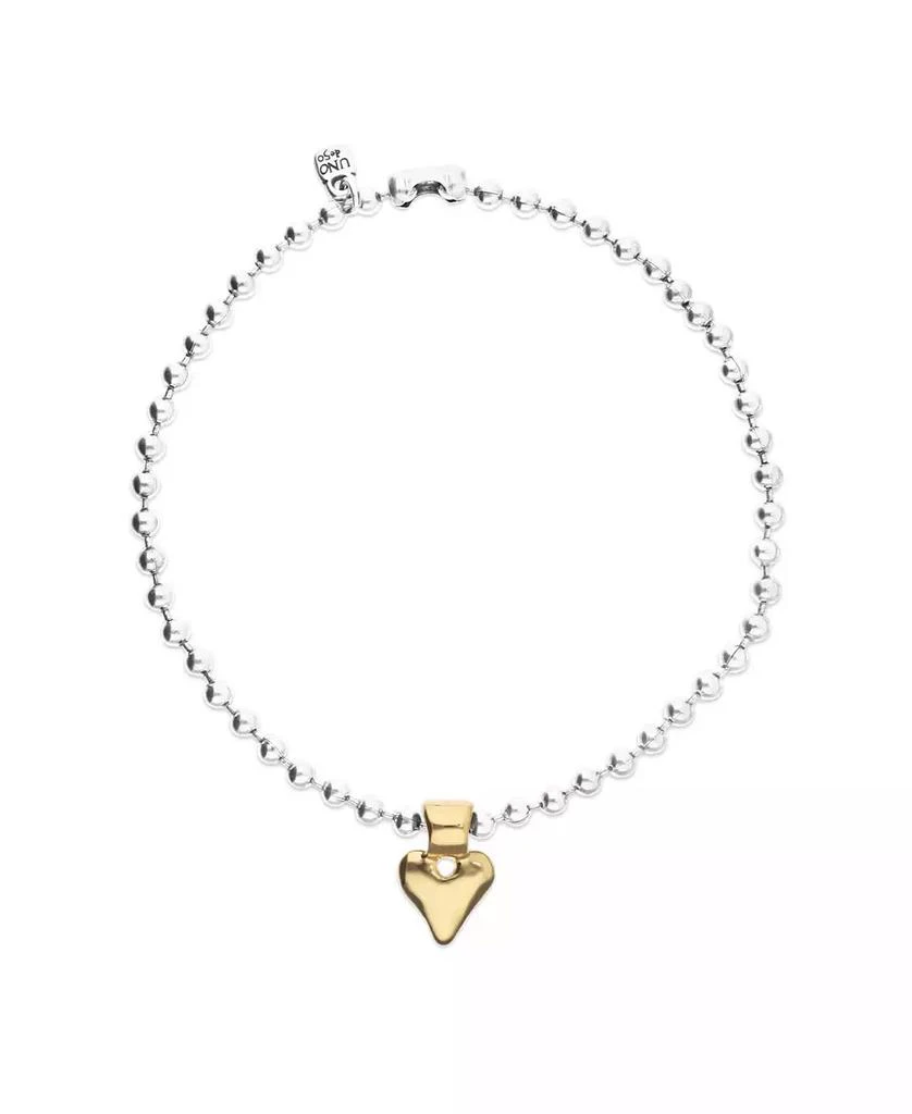 UNOde50 Sterling Silver Plated Ball Necklace with 18K Gold Heart Detail