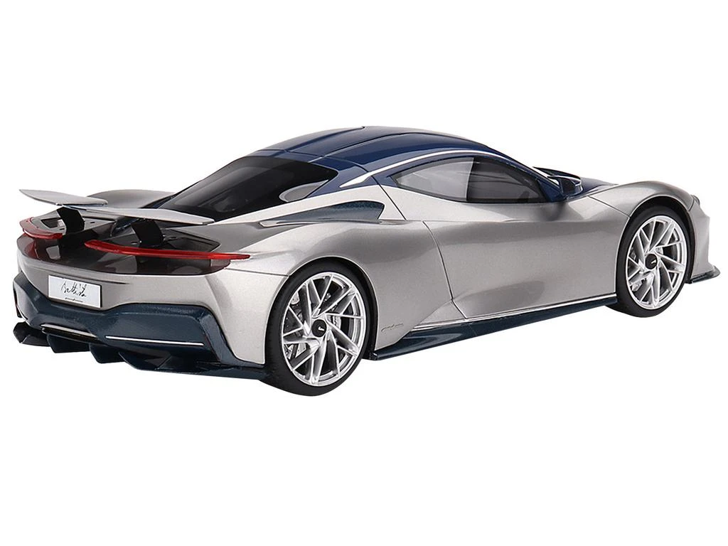 Top Speed 2019 Automobili Pininfarina Battista Argento Liquido Silver Metallic with Blu del Re Blue Top "US Launch Edition" 1/18 Model Car by 2