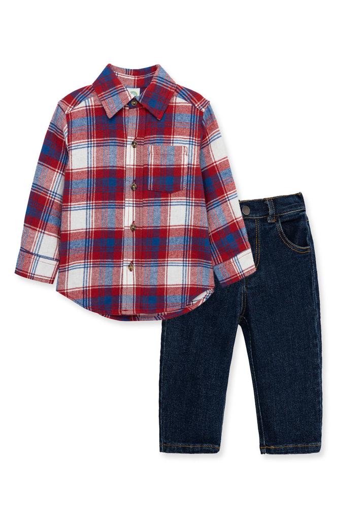 Little Me Plaid Button-Up Shirt & Jeans Set